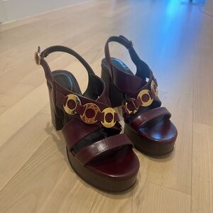 See By Chloe Brown Gold Heels with Chunky Heel